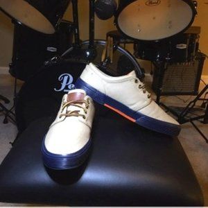 Polo by Ralph Lauren Cream and Blue Trim Sneakers